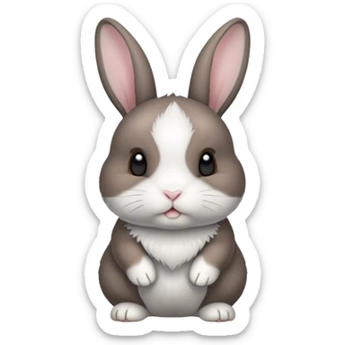 Netherland dwarf bunny with grey/brown fur and white nose and front of toes sticker