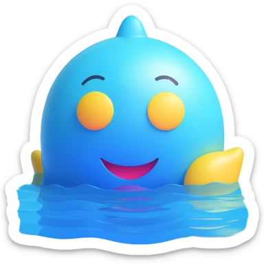Create an ocean emoji that looks exactly like the reference image in iOS emoji style. It should be 3D, shiny, with smooth gradients, soft shadows, and sunlight reflecting on the water, capturing the classic emoji look. Add a glossy effect to the water surface. sticker