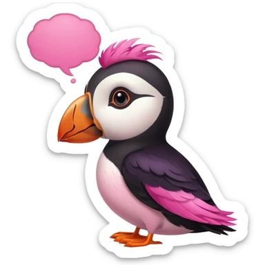 pink puffin pink feathers thought bubble sticker