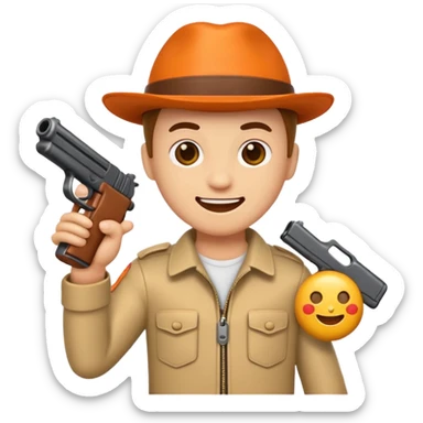 emoji character holding a toy gun, cheerful expression sticker
