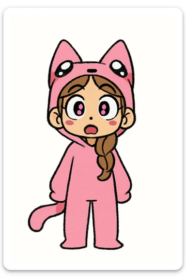 Keep the picture quality and style exactly the same as the original image. Edit the character to have a surprised expression. sticker