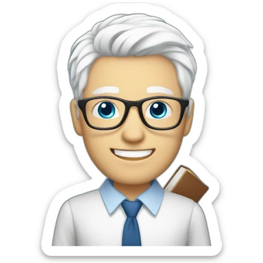 white haired librarian with blue eyes holding a book male sticker