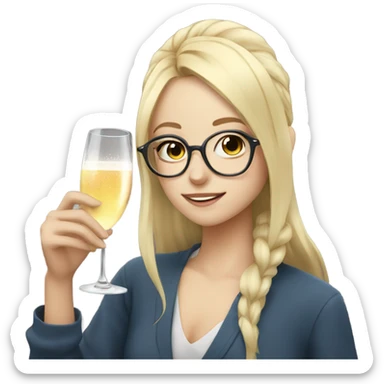 Anime Blonde girl wearing glasses drinking champagne  sticker