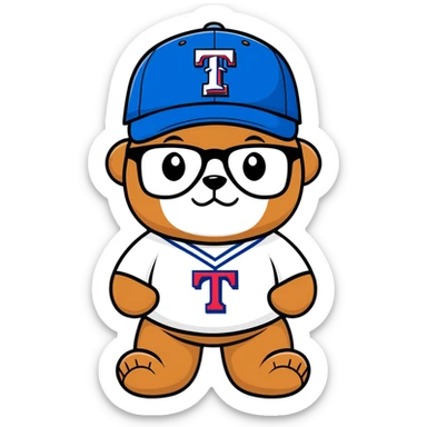 Teddy bear wearing glasses and Texas rangers baseball cap  sticker