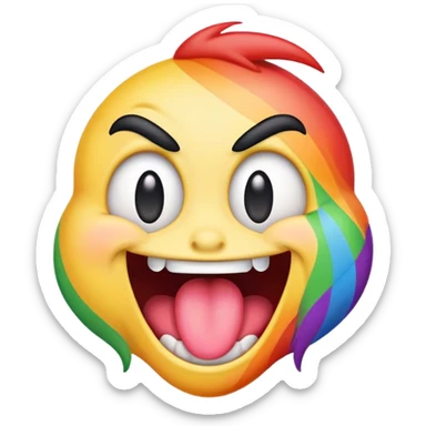 extremely silly emoji face with crazy crossed eyes, rainbow colored tongue flailing wildly from side to side, goofy expression, comical, exaggerated sticker