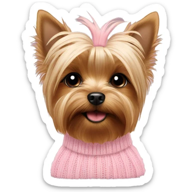 young yorkie wearing a baby pink sweater sticker