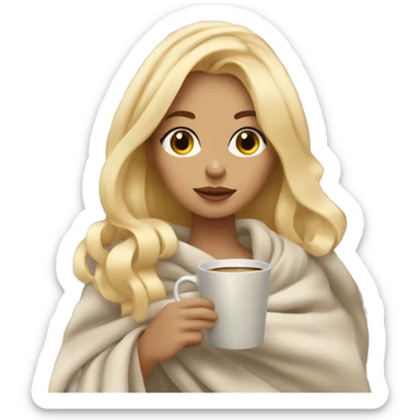 Girl wrapped in blanket drinking coffee blonde hair sticker