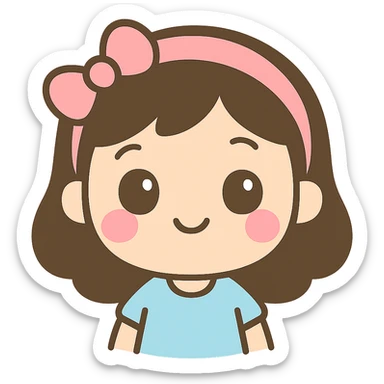 cute little girl wearing pink headband, wide eyes and smile, kawaii style sticker