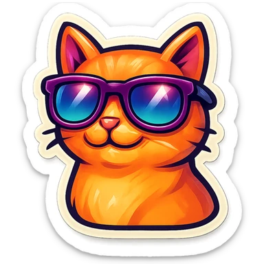 cat with retro sunglasses, sticker style, bold and trendy sticker