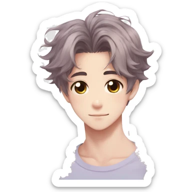 Gorgeous pastel anime style shojo guy with blushing face and flowers aesthetic trending style outside sticker
