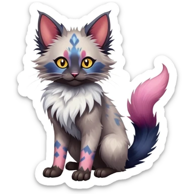 Colorful exotic Fantasy-Ragdoll-Fakémon-Lykoi-feline-hybrid (full body) sticker