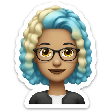 blonde woman with blue hair highlights and glasses sticker
