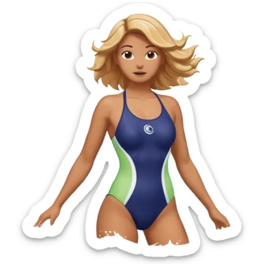 woman standing in the ocean with visible waves around her, medium shot showing upper body and surrounding water, waves clearly rising and splashing, dynamic sea motion, confident expression, 3D cartoon style, mobile game icon style, clean composition, no text, no watermark
  sticker