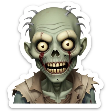 Cinematic Realistic WoW undead friendly zombie Portrait, head tilted dramatically with an exaggeratedly amused expression, blending grim determination with a touch of sardonic humor. His withered pallid skin and weathered, muted attire are rendered with lifelike detail and dynamic lighting, high shine, dramatic yet whimsical, capturing an undead friendly zombie whose epic defiance is matched by an irreverent smirk. sticker