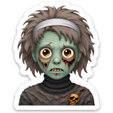 brown fluffy haired grey zombie with turtleneck sweater and hair band sticker