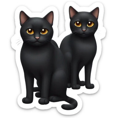 three black cats; one with chubby cheeks, one with a slimmer female cat, another male cat with a slim face; all black fur, and orange eyes sticker