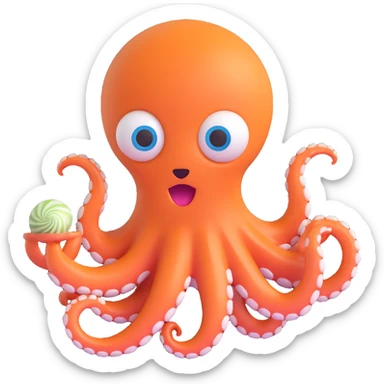excited octopus holding a shell, 3D emoji style sticker