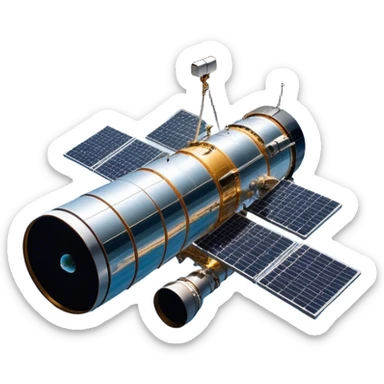  Cinematic Realistic Hubble Space Telescope – A majestic, ultra-detailed rendering of the Hubble Telescope floating above Earth. Its reflective metallic surface and vast solar panels stretch into the darkness, while the lens is pointed outward, capturing the mysteries of the cosmos. sticker