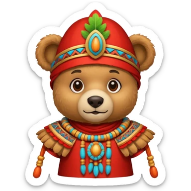 teddy bear Upper, wearing red mayan ancient custome, with carrot half body sticker