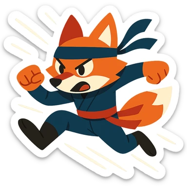 ninja fox, leaping, action lines, energetic sticker