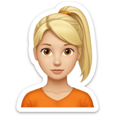blond woman with ponytail and orange blouse sticker