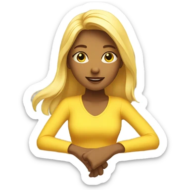 Yellow Girl With blond hair relexing infront of the sun   sticker