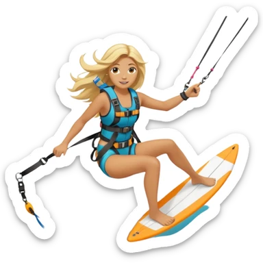Blonde long haired ladie Kitesurfing with harness sticker