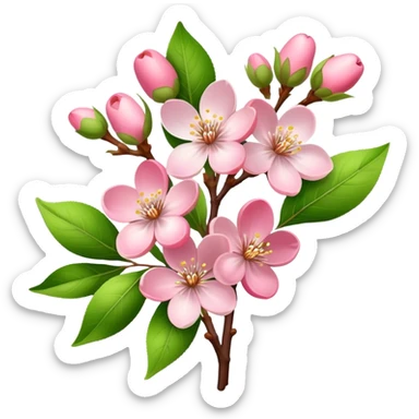 luxuriant bouquet light pink Apple blossom, luxuriant, stem, leaf, bud sticker