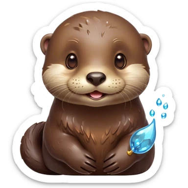 Cinematic Cute Otter Portrait Emoji, Head tilted playfully and inquisitively, featuring a glossy, streamlined brown Fur with a cute, twitching nose and round, sparkling eyes filled with curiosity, Simplified yet irresistibly adorable features, highly detailed, glowing with a warm, friendly glow, high shine, affectionate and sprightly, stylized with a touch of aquatic whimsy, bright and endearing, soft glowing outline, capturing the essence of a mischievous yet loving otter, so playful it feels like it could splash out of the screen and into your arms! sticker