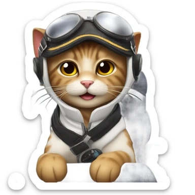 Cat pilot flying an airplane sticker
