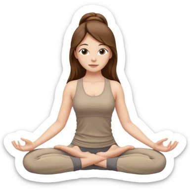 girl long brown hair yoga wearing beige sticker