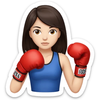 An girl with long dark brown hair in boxing gloves sticker