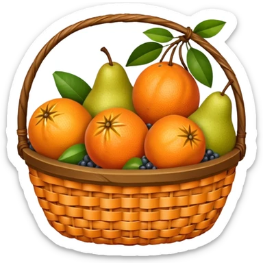 A rustic fruit basket with oranges, pears, and berries.







































 sticker