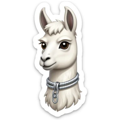 white llama with a long steel resilient coil around the neck sticker