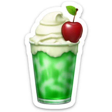 Green plain peppermint soda with vanila ice cream top and a cherry sticker
