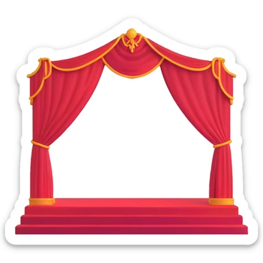 elegant theater stage with red velvet curtains open, wooden floor, and central spotlight sticker