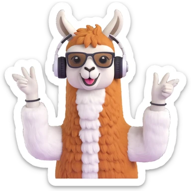 a DJ llama wearing headphones, playful and musical sticker