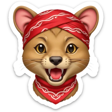 
Fossa animal in a red bandana dressed as a rock singer winksFossa animal with a red bandana on its head screams sticker