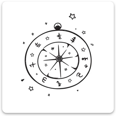 astrology wheel with stars, celestial vibe, hand-drawn doodle style sticker
