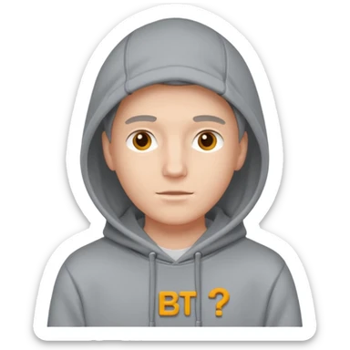 make an image of white person wearing hoodie with BST letters on it sticker
