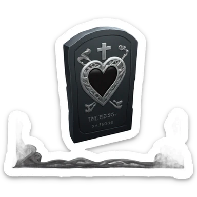 a black tombstone with the inscriptions in silver RIP and a silver heart in the center sticker