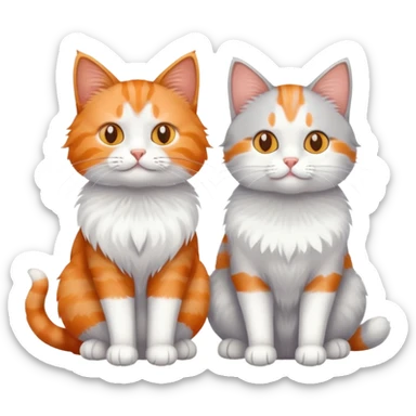 two cats sitting together, one gray and white cat, the other orange cat sticker