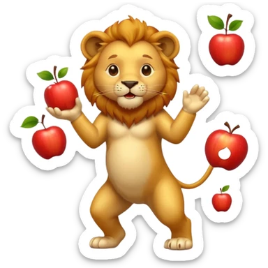 a Circus cute lion juggling two apple sticker