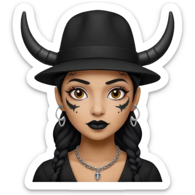 Woman with small horns — black hat, face tattoos sticker