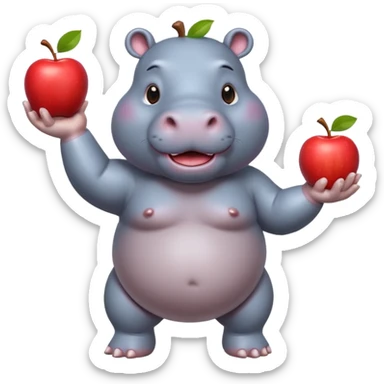 a Circus cute hippo juggling two apple sticker