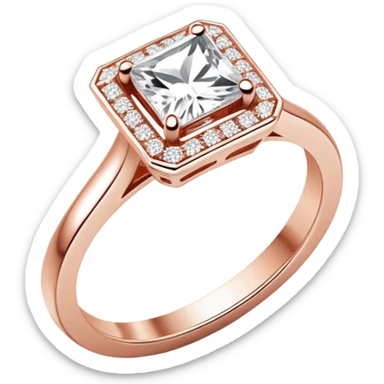 Rose gold wedding band with halo princess cut diamond  sticker