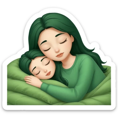 single-girl-in-Warm Cream-cozy-green-bed-sleeping-pretty-eyelashes-light-skin sticker