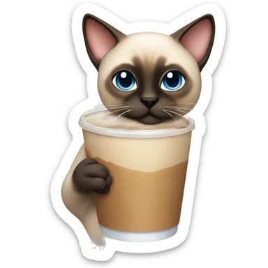 Siamese cat drinking iced coffee sticker