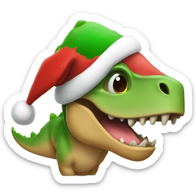 happy dinosaur wearing a santa hat sticker