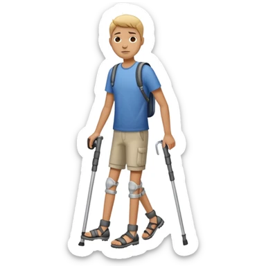 Create a person with crutches and has a broken leg sticker